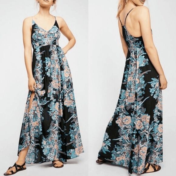 Free People Dresses & Skirts - Free People Through the Vine Maxi Dress Black Floral Size Large